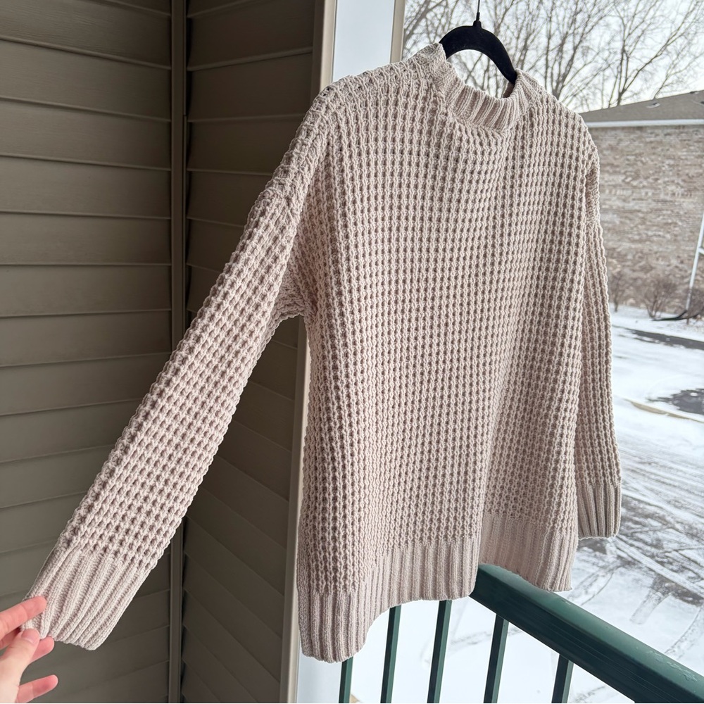 🆕 Pink Rose Blush Chenille Waffle Knit Oversized Sweater XS Cozy Ribbed Hem Chic - Picture 6 of 17